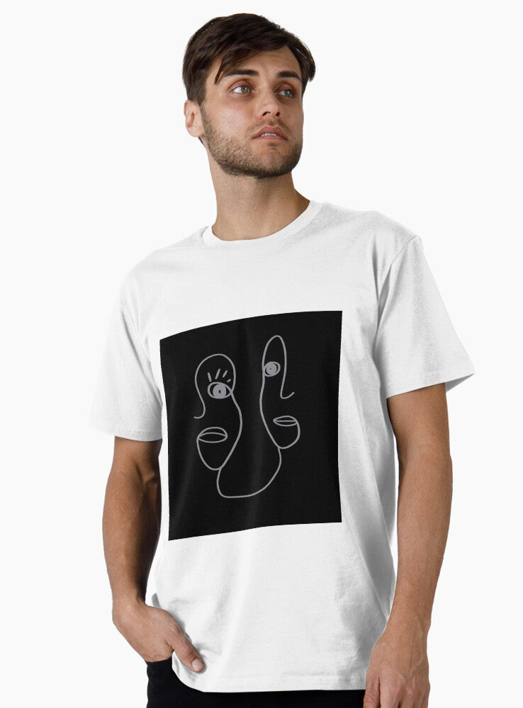 Seamless pattern contour line fantasy faces of a man and a woman profile Black background Premium T Shirt T Shirt Viral